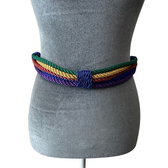 Small Rainbow Rope Belt- ties- vintage retro- waist belt- 80s, boho, bright - Picture 1 of 9